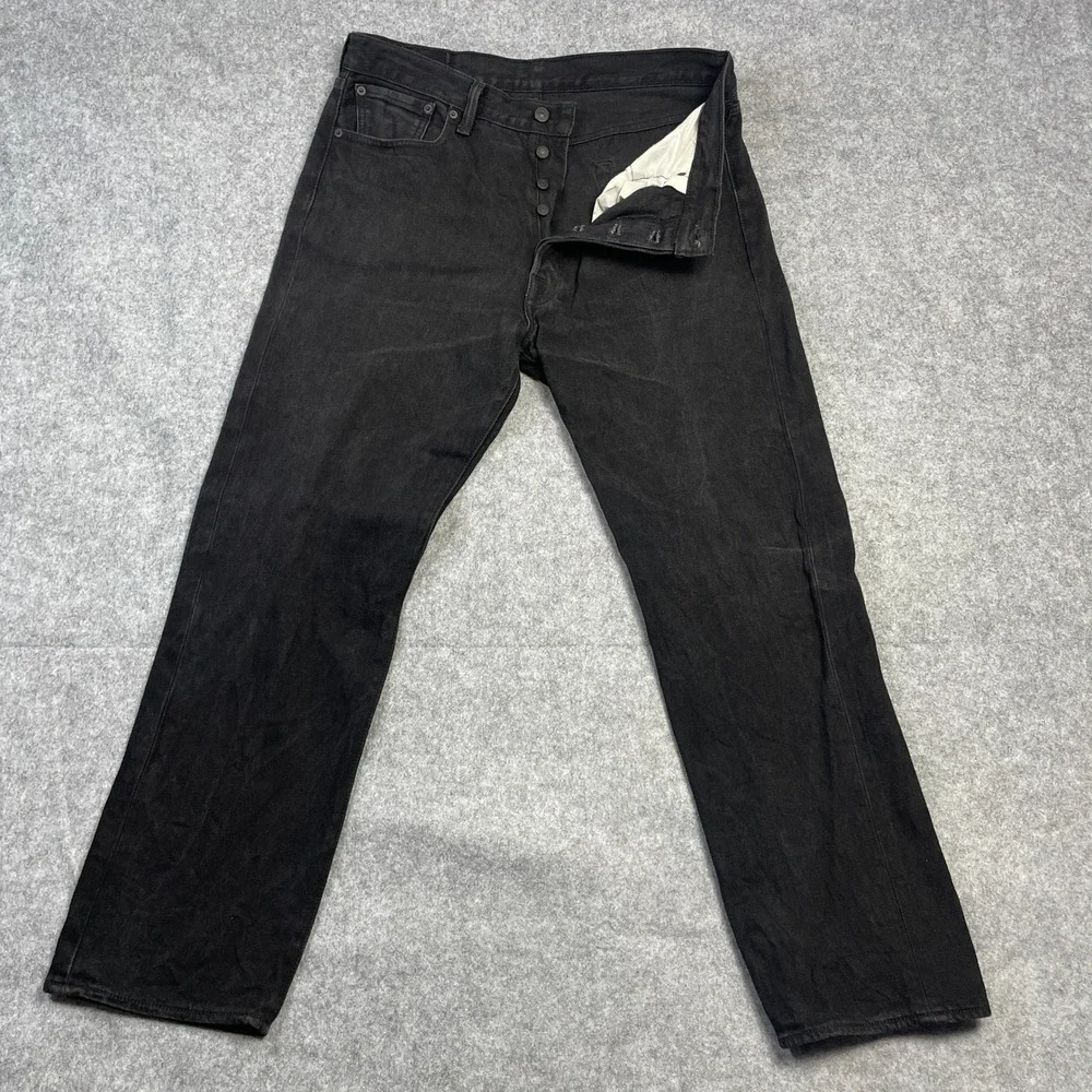 Levi's 501 Mens Jeans 36x32 (fits 34x30) Black Cotton Medium Wash Straight Leg